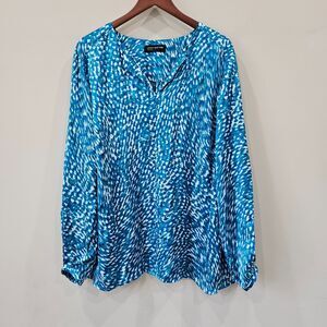 Jones New York Womens Satin Tunic Top Plus Size Blue Artsy Boho Office Career